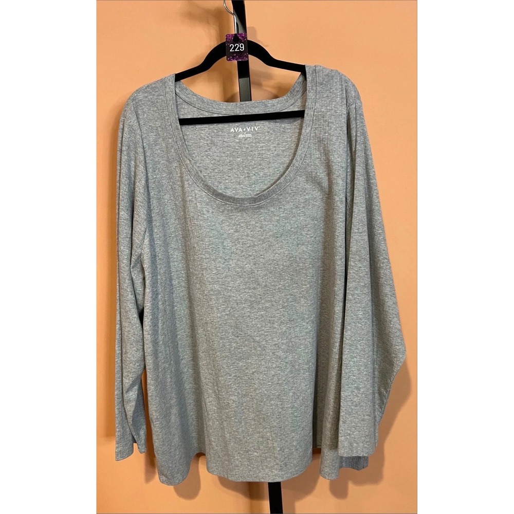 Ava & Viv Womens 4X Heather Gray Long Sleeve Scoop Neck T-Shirt Plus Size